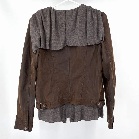 Anthropologie Hei Hei Vegan Leather Jacket Size S Brown Zip Up Layered Trim - Picture 5 of 15